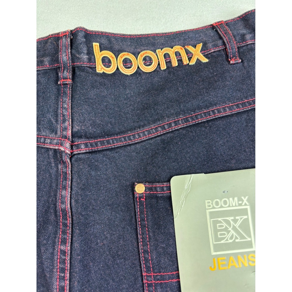 NWT BoomX Vintage Y2K Baggy Denim Jorts Shorts Mens 36 Red Contrast Stitch Fade - Picture 8 of 8